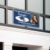 Donkerblauw, wit, Acent Vinyl Afstuderen Foto Spandoek (Buitenkant Gebouw)