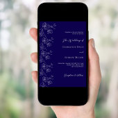 Donkerblauw wit bloemen formele bruiloft kaart