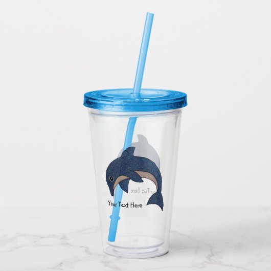 Donkerblauw Wit Buik Sparkle Dolfijn Springen Acryl Drinkbeker (Achterkant)