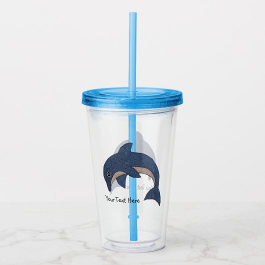 Donkerblauw Wit Buik Sparkle Dolfijn Springen Acryl Drinkbeker (Voorkant)