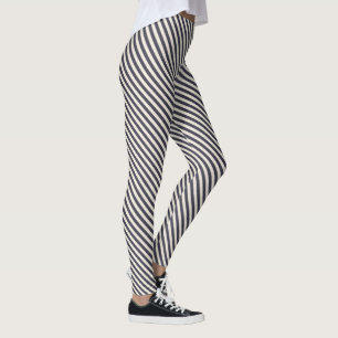 Donkerblauw Wit diagonaal strepenpatroon Leggings