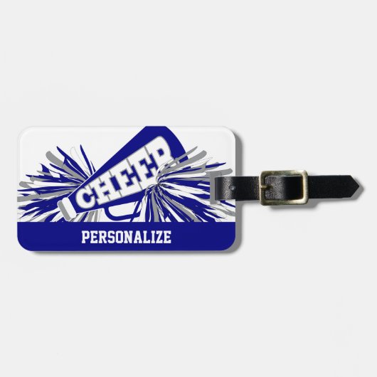 Donkerblauw, wit en grijs scharrelaarster Megaphon Bagagelabel (Voorkant horizontaal)