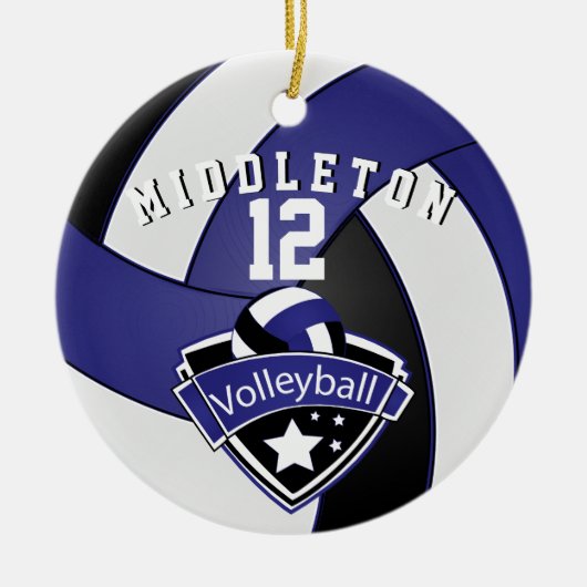 Donkerblauw, wit en zwart 🏐 Volleybal Keramisch Ornament (Voorkant)