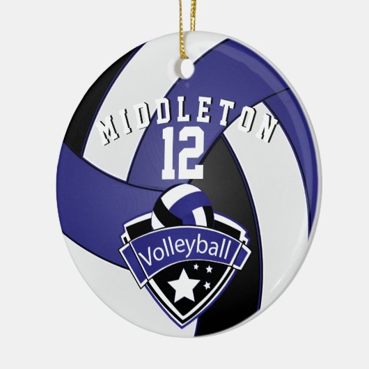 Donkerblauw, wit en zwart 🏐 Volleybal Keramisch Ornament (Links)