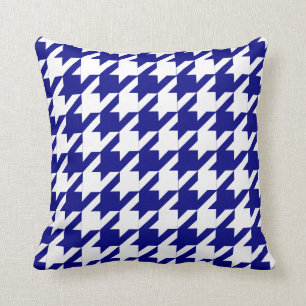 Donkerblauw & Wit Houndstooth Patroon Kussen