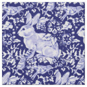 Donkerblauw & Wit Konijnenvogel Dedham Delft Stof (Close Up)