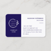 Donkerblauw Wit Logo QR Code Minimalistisch Modern Visitekaartje (Voorkant)