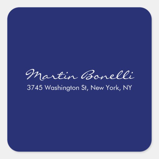 Donkerblauw Wit Minimalistisch Schrift Eenvoudig Vierkante Sticker (Voorkant)