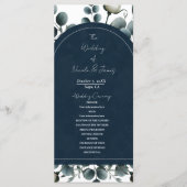 Donkerblauw & wit Modern Bloemengroen Huwelijk Programma (Voorkant)