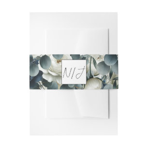 Donkerblauw & Wit Modern Bloemengroen Huwelijk Uitnodigingen Wikkel