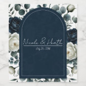 Donkerblauw & wit Modern Bloemengroen Huwelijk Wijn Etiket (Enkel label)