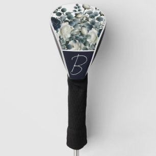 Donkerblauw & Wit Modern Bloemig Groen Golfheadcover