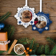 Donkerblauw Wit Pauw Prints Puppy's 1e Kerstmis
