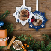 Donkerblauw Wit Pauw Prints Puppy's 1e Kerstmis Ornament Kaart