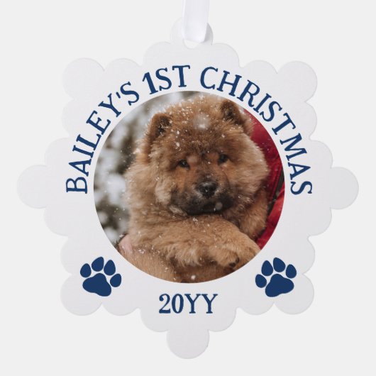 Donkerblauw Wit Pauw Prints Puppy's 1e Kerstmis Ornament Kaart (Voorkant)