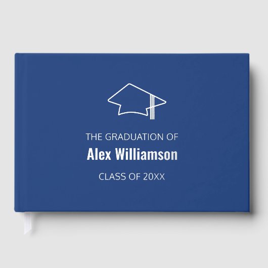 Donkerblauw Zilver Echte Folie Afstuderen Guest Bo Gastenboek (Voorkant)