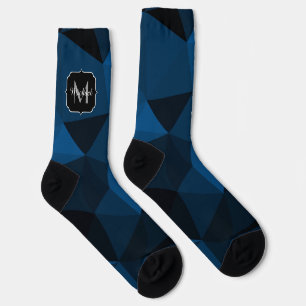 Donkerblauw zwart geometrisch meshpatroon Monogram Sokken