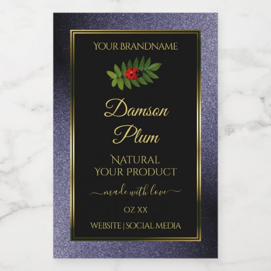 Donkerblauw zwart glitter Gold Product Label Ladyb Voedselcontainer Etiket (Enkel label)