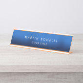 Donkerblauw Zwart Modern Minimalist Plain Bureau Naambordje (Voorkant)