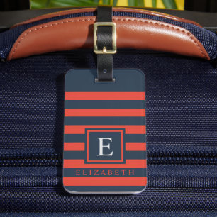 Donkerblauw Zwart Rood Kleur Blok Stijl Bagagelabel