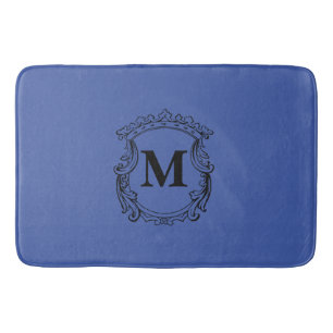 Donkerblauwe aangepaste monogram wapenschild badmat