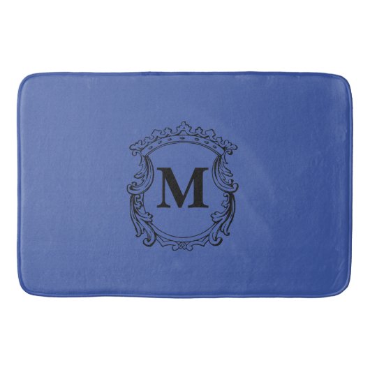 Donkerblauwe aangepaste monogram wapenschild badmat (Voorkant)