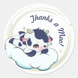Donkerblauwe Baby Koe Witte Wolk Elegant Dank u Ronde Sticker