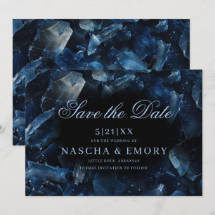Donkerblauwe Boho Heksenkristallen Zwarte bruiloft Save The Date