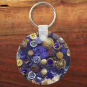 Donkerblauwe Button collage Sleutelhanger (Voorkant)