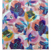 Donkerblauwe delicate bloemen collage douchegordijn (Voorkant)