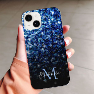 Donkerblauwe diepe glanzende nepschittering glinst iPhone 15 hoesje