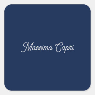 Donkerblauwe Elegante Casual Eigen Naam Handgeschr Vierkante Sticker
