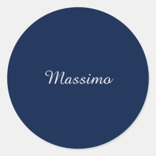 Donkerblauwe Elegante Casualle Eigen Naam Handgesc Ronde Sticker