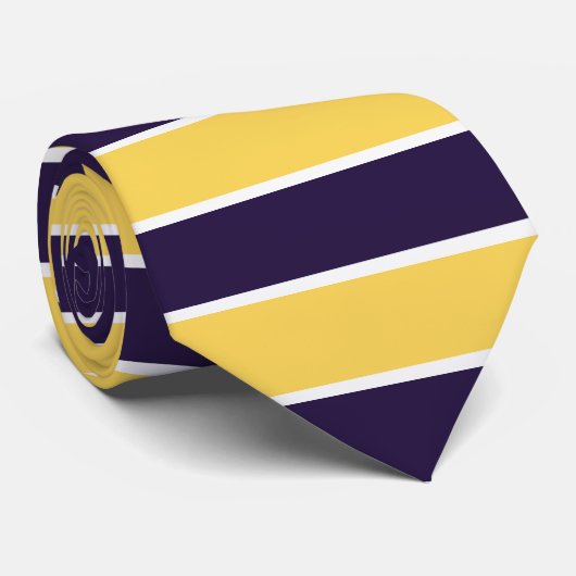 Donkerblauwe en gele horizontale strepen stropdas (Opgerold)