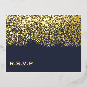 Donkerblauwe en gouden folie huwelijks-RSVP Feestdagen Briefkaart