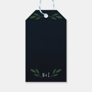Donkerblauwe en groene bladeren groenbladeren rust cadeaulabel