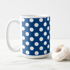 Donkerblauwe en grote witte pooldots koffiemok
