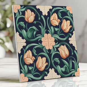Donkerblauwe en Perzik Kunst en Ambacht Tulp Tegeltje