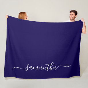 Donkerblauwe en witte elegante zwiep handtekening  fleece deken