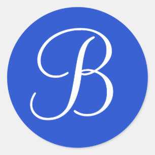 Donkerblauwe en witte monogrammed Envelopzegels Ronde Sticker