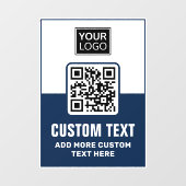 Donkerblauwe en witte QR-code, logo en aangepaste  Raamsticker (Vel)
