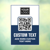 Donkerblauwe en witte QR-code, logo en aangepaste  Raamsticker (Vel 3)