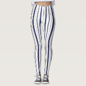 Donkerblauwe en witte strepen Leggings (Voorkant)