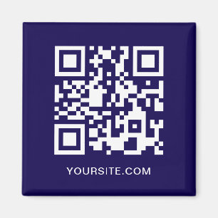 Donkerblauwe en Witte Website QR Code Promo Magneet