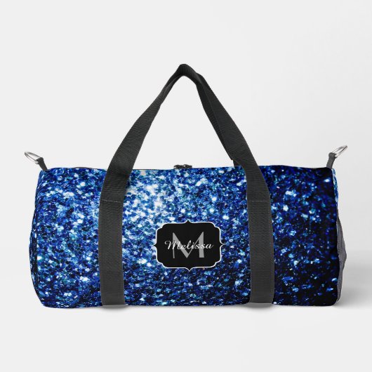 Donkerblauwe faux glitter fonkelt Monogram Plunjezak (Voorkant)