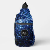 Donkerblauwe faux glitter fonkelt Monogram Sling Bag (Voorkant)