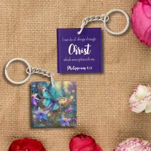 Donkerblauwe Filippenzen 4:13 Geschrift vlinder Sleutelhanger