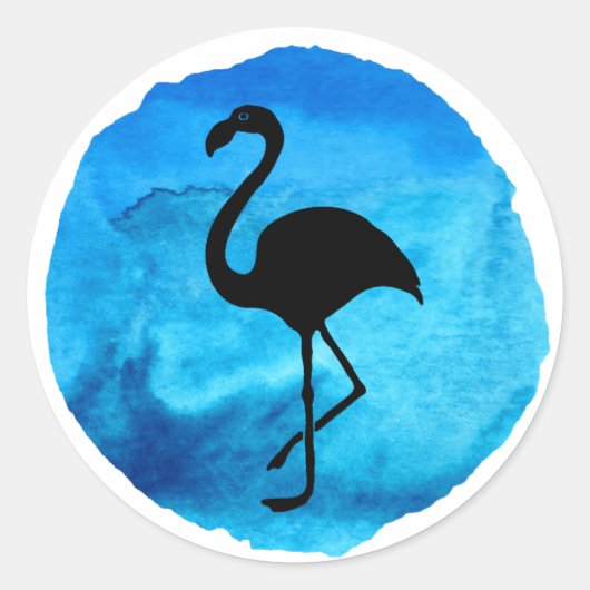 Donkerblauwe Flamingo Ronde Sticker (Voorkant)