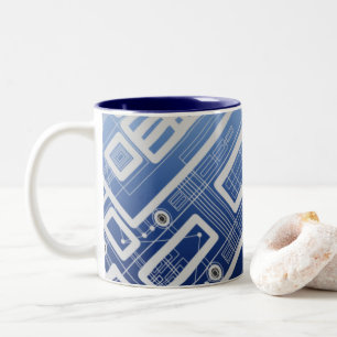 Donkerblauwe geometrische printplaat tweekleurige koffiemok
