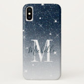 Donkerblauwe glitter Sparkles Monogram Case-Mate iPhone Case (Achterkant)
